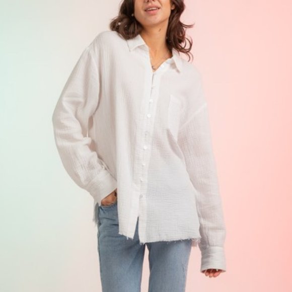 Tops Nwt Long Sleeve Double Gauze Button Down Shirt In White Poshmark